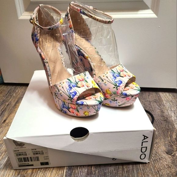 Aldo Spring Floral Fluerinia Wedge Heel Sandals - Picture 14 of 16